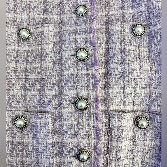 Mango sz M Tweed Jacket, lavender, Cotton mix, EUC, lined, Silver/Pearl buttons - Picture 5 of 7